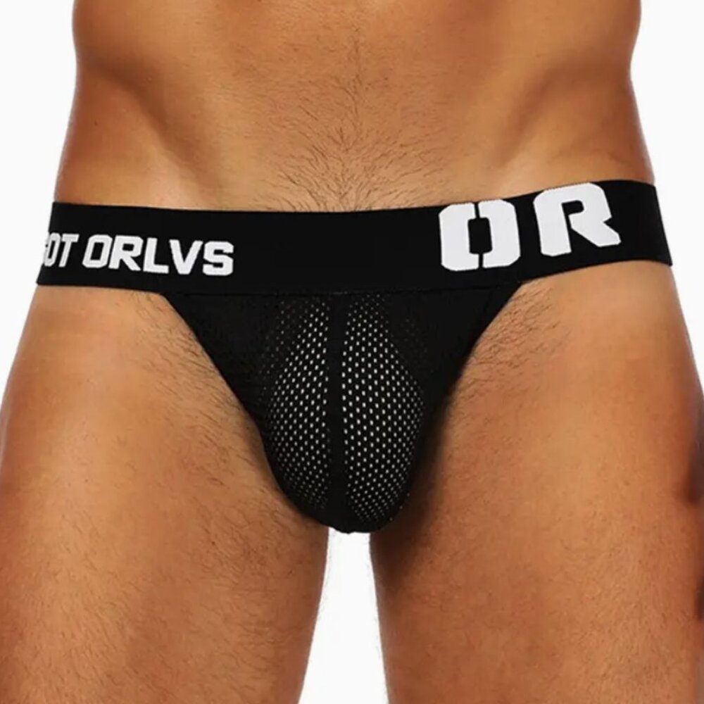 ORLVS Men's Black Sexy Low Waist Jockstrap XLarge XL